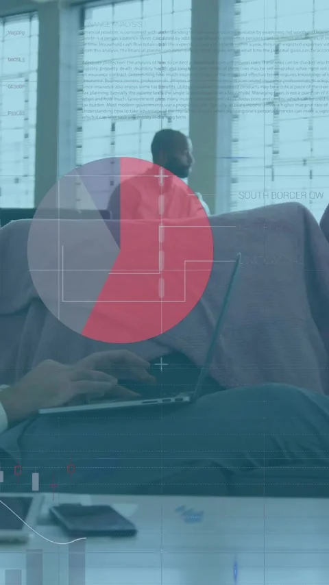 Business people working on laptops with data analytics animation overlay Stock Footage 344370348
