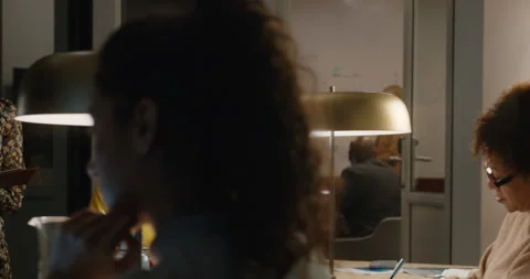 Business people working late using tablet computer in office team leader woman Stock Footage 138402370