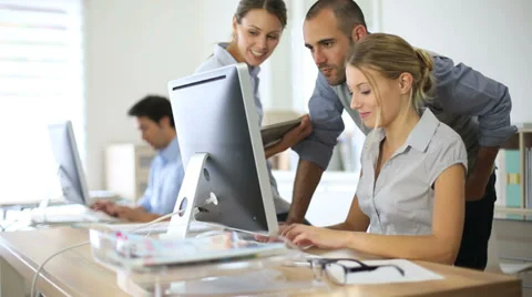 Business people working on project in office Stock Footage