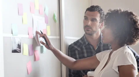 Business people writing notes on wall Stock Footage 61865408