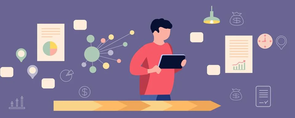 Business performance analysis, benchmark metrics audit concept. 스톡 일러스트