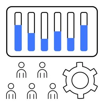 Business Performance Analysis with Graphs, Team, and Gear as Productivity S.. 스톡 일러스트