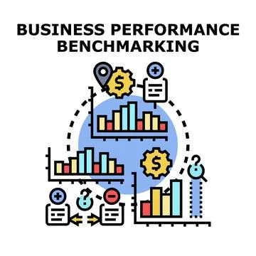 Business performance benchmarking displaying data analysis and metrics Illustrazione stock