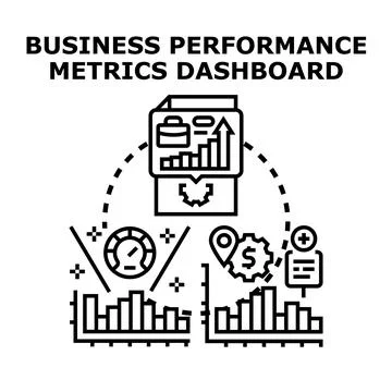 Business performance metrics dashboard displaying data visualization Stock Illustration