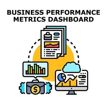 Business performance metrics dashboard displaying data visualization Stock Illustration