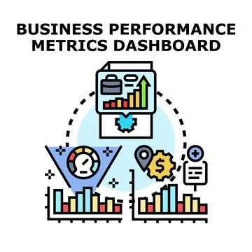 Business performance metrics dashboard displaying data visualization Stock Illustration