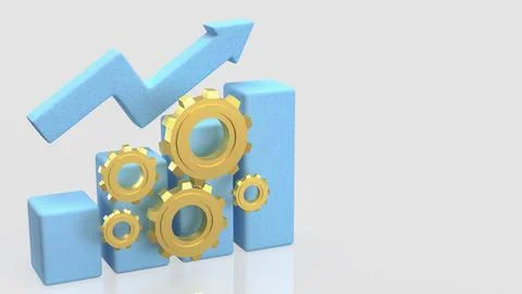 Business Performance Optimization Concept with Gears and Growth Chart 3d re.. Illustrazione stock