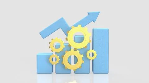 Business Performance Optimization Concept with Gears and Growth Chart 3d re.. Stockillustratie