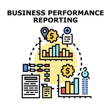 Business performance reporting concept visualizing financial data analysis Stock Illustration