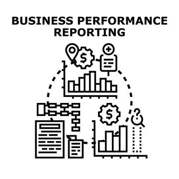 Business performance reporting concept visualizing financial data analysis Stock Illustration