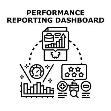 Business performance reporting dashboard with data analytics Stock Illustration