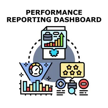 Business performance reporting dashboard with data analytics Stock Illustration