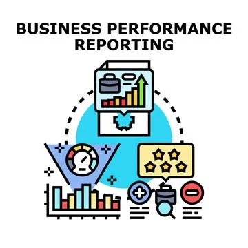 Business performance reporting evaluating data analysis results Stock Illustration