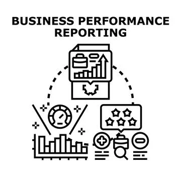 Business performance reporting evaluating data analysis results Stock Illustration