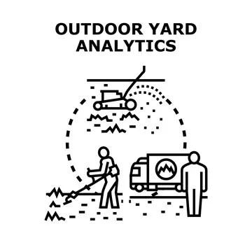 Business performing outdoor yard analytics measuring grass cutting and landsc Stock Illustration