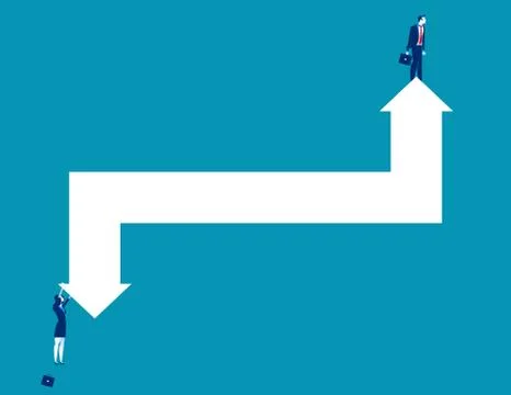 Business person and arrows representing rise and fall. Concept business vecto Stock Illustration