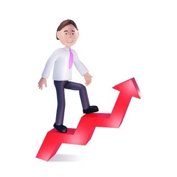 Business person climbing on red graph arrow. 3d render Stock Illustration