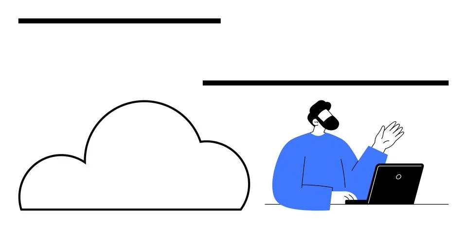 Business Person Engaging with Cloud Computing on Laptop for Virtual Stock Illustration