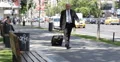 Business Person Leaving Business Trip Carry Suitcase Waiting Cab Street View 4k or 4k+ Resolution