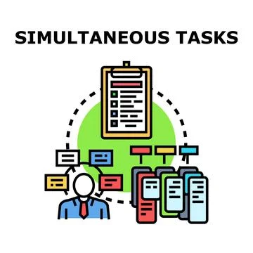 Business person managing multiple simultaneous tasks and projects Stock Illustration