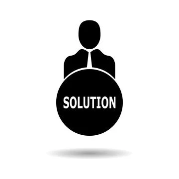 Business person with text SOLUTION flat icon. Isolated on white background.Ve Stock Illustration
