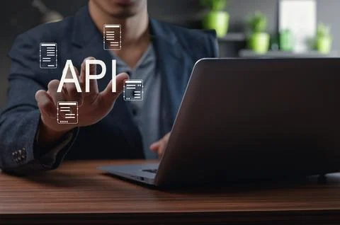Business Person Using API Technology for Programming Interface Application Foto stock