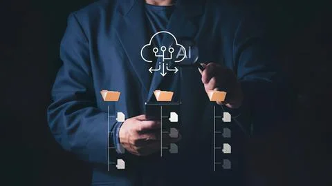 Business person using cloud storage and data transfer 스톡 사진