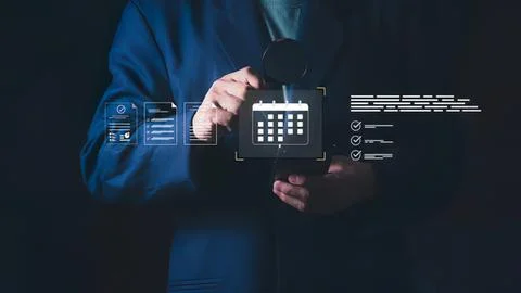 Business person using digital tablet with data charts Stock Photos
