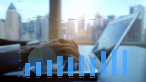 Business person using portable computer with statistics figures sales numbers  Stock Footage 90417685