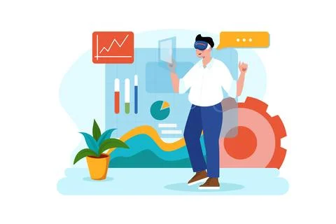 Business person working using VR Tech 스톡 일러스트