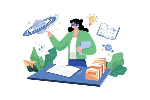 Business person working using VR Tech Stock Illustration