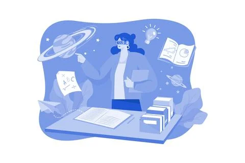 Business person working using VR Tech Stock Illustration
