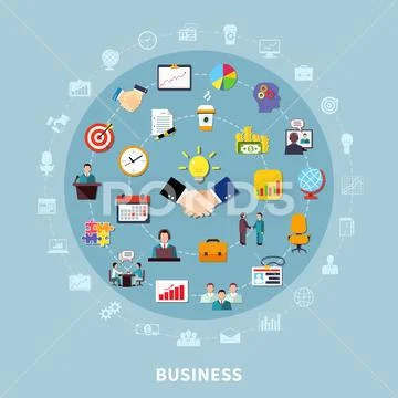 Business Pictograms Round Composition Stock Illustration