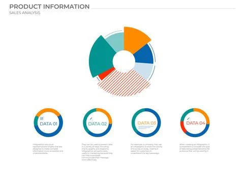 Business pie data analysis charts in color. Vector elements charts. Illustrazione stock