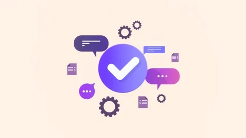 Business Plan Animation with Check Mark, Speech Bubbles, Documents and Gears. 動画素材 311320965