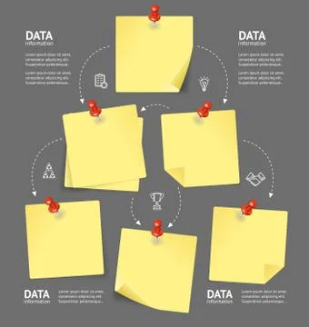 Business Plan with Blank Note and Pushpins. Vector Illustrazione stock