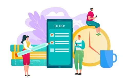 Business plan check task concept design, vector illustration. People work with Stock Illustration