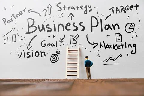 Business plan concept with stages of development and main tasks Stock Photos
