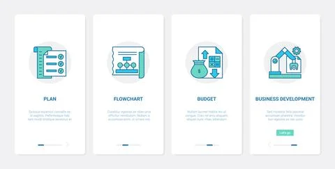 Business plan, development technology UX, UI onboarding mobile app page screen Illustrazione stock
