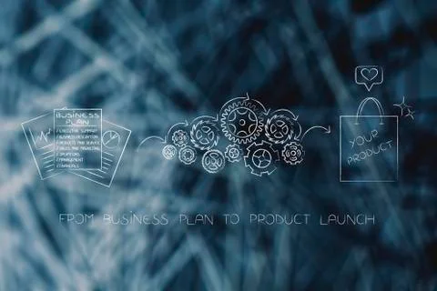 Business plan documents being processed by gearwheels into an appreciated pro Stock Illustration