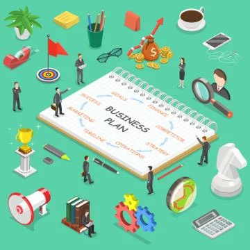 Business plan flat isometric vector concept. Stock Illustration