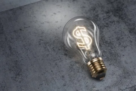 Business plan. Glowing light bulb with dollar sign. Saving electricity. Bus.. Stock Illustration