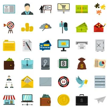 Business plan icons set, flat style Stockillustratie
