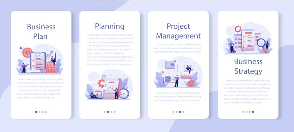 Business plan mobile application banner set. Idea of business Stock Illustration