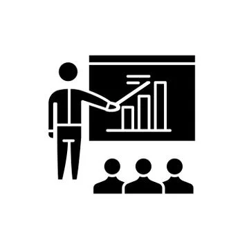 Business plan presentation black icon, vector sign on isolated background Stock Illustration