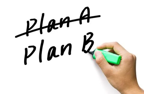 Business plan strategy changing hand crossing over Plan A, writing Plan B Stock Photos
