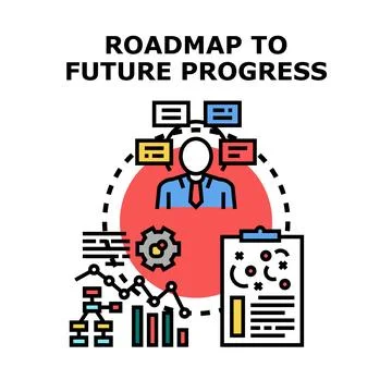 Business plan strategy developing future progress roadmap Stock Illustration