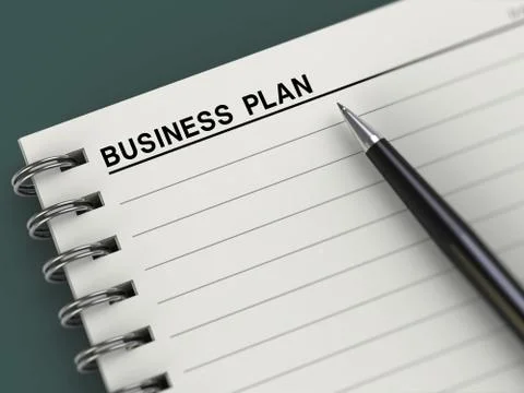 Business plan title, notebook, planner, pen Stock Illustration