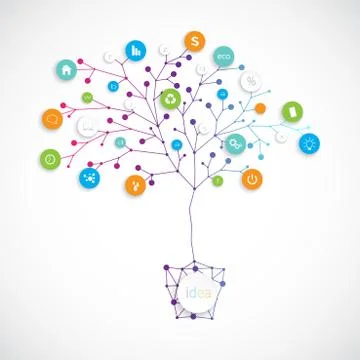 Business plan tree in the flowerpots on gray background. Can be used for your Stock Illustration