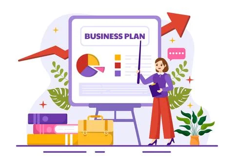 Business Plan Vector Illustration with Target, Planning, Workflow, Time Man.. Stock Illustration